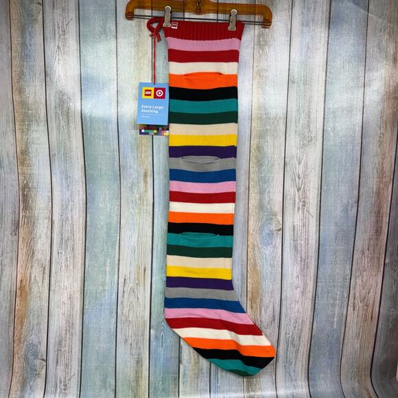LEGO Target Extra Large Stocking With Pockets Rainbow NEW Knit Christmas Sock - Picture 1 of 6